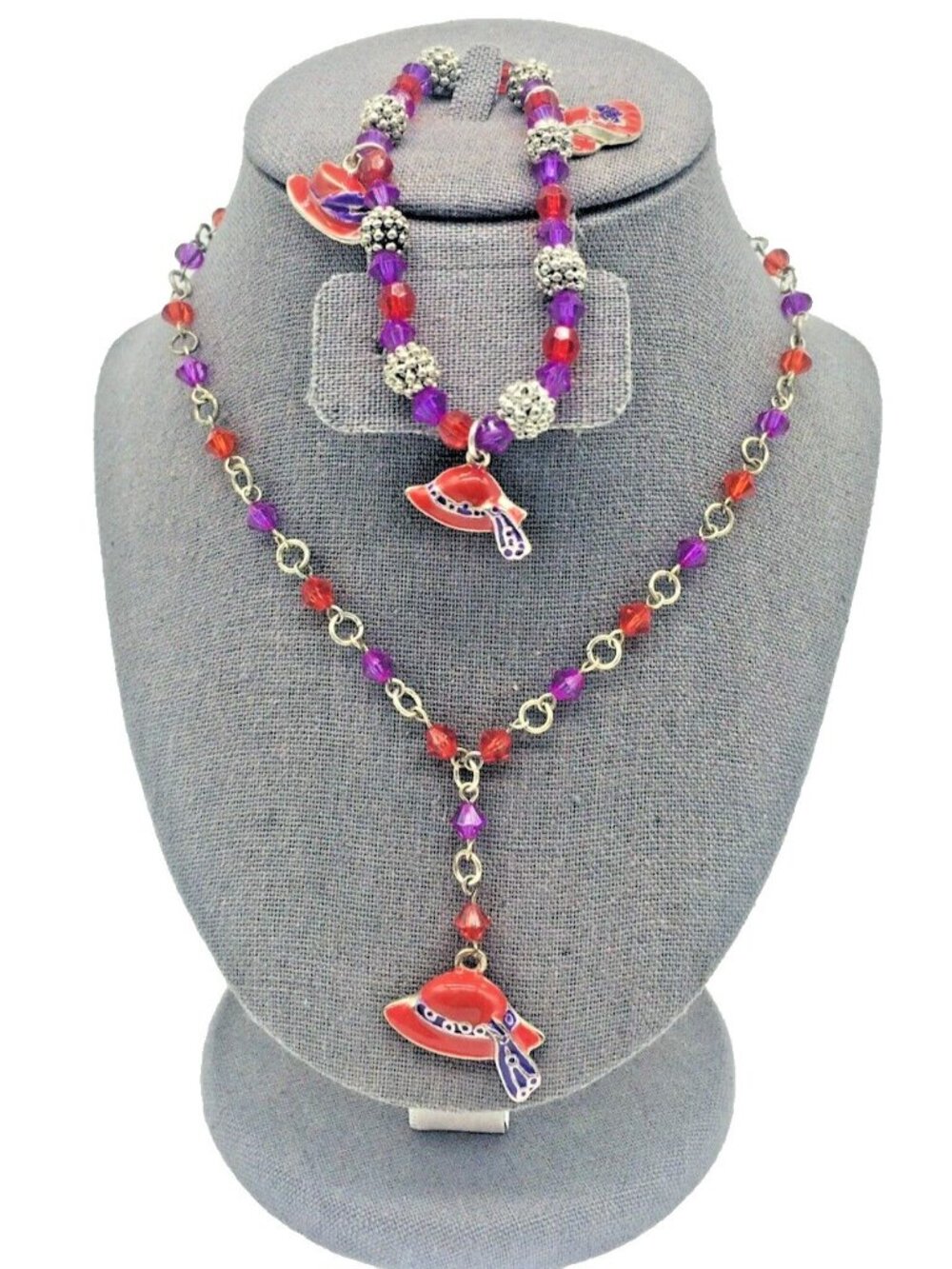 RED HAT SOCIETY Necklace and Bracelet Beaded Set